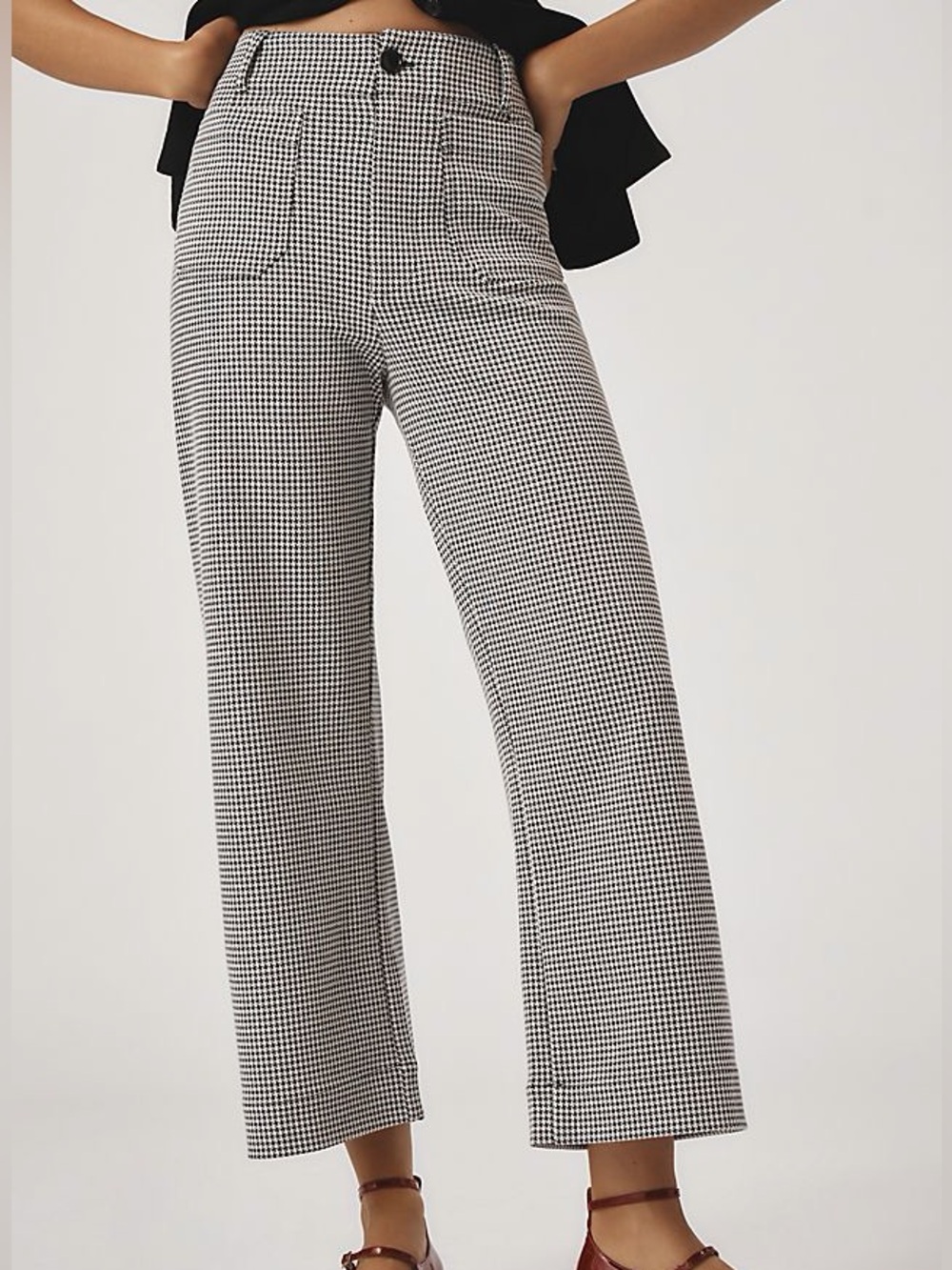 Anthropologie Maeve Colette Houndstooth Wide Leg Crop Pants 32